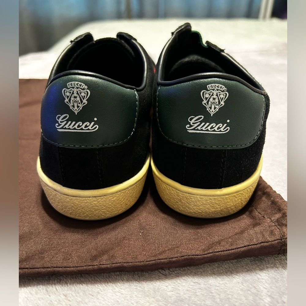 Gucci Black Suede Web Stripe Slip-On Sneakers Size 7.5 - Picture 12 of 15